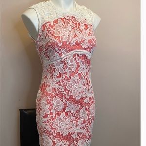 Bebe coral ivory lace dress. Like new , no tag. Good condition. Offer acceptable